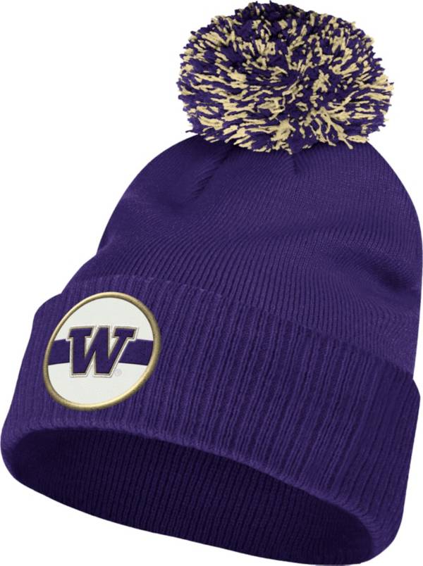 adidas Men's Washington Huskies White Cuffed Pom Knit Beanie