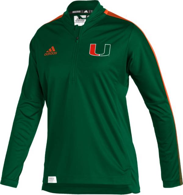 adidas Women's Miami Hurricanes Green Locker Room Quarter-Zip Pullover Shirt