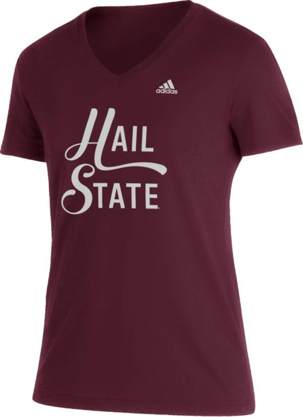 adidas Women's Mississippi State Bulldogs Maroon Big Letter Stack V-Neck T-Shirt