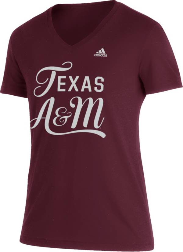 adidas Women's Texas A&M Aggies Maroon Big Letter Stack V-Neck T-Shirt