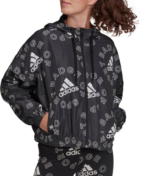 adidas Women's Essentials Logo Allover Print Windbreaker Jacket