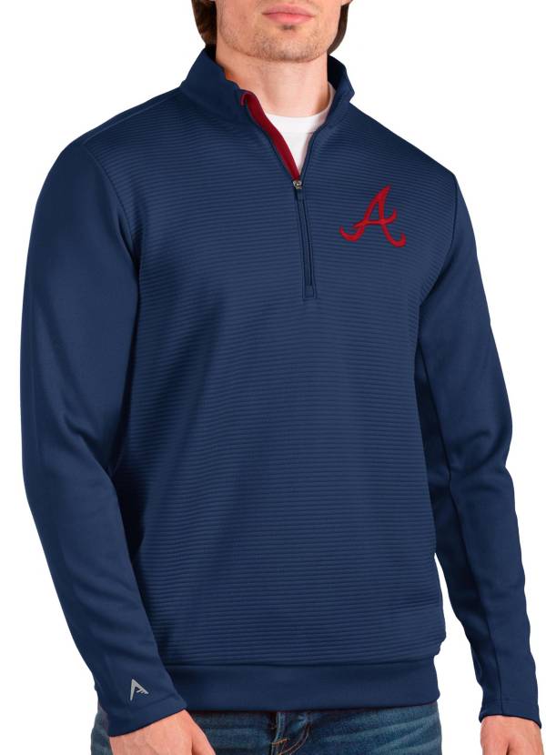 Antigua Men's Atlanta Braves Navy Quarter-Zip Pullover