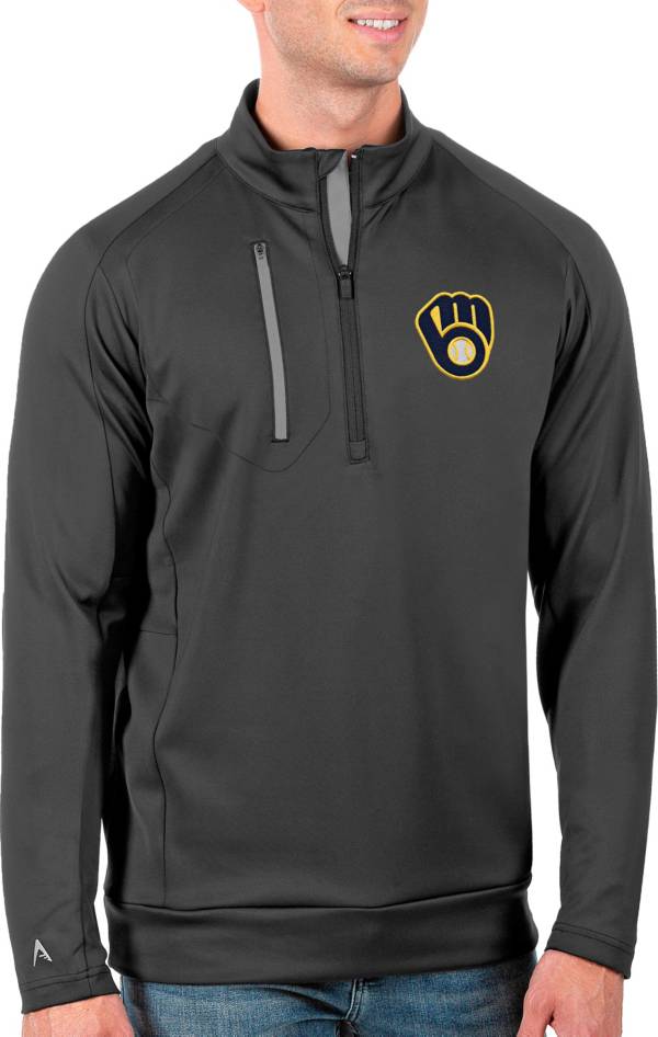 Antigua Men's Tall Milwaukee Brewers Generation Carbon Half-Zip Pullover