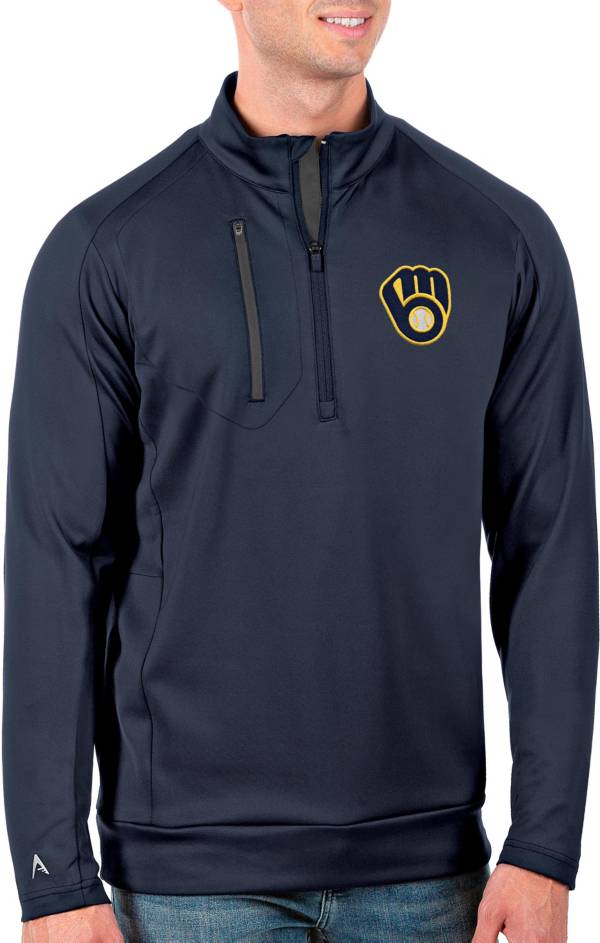 Antigua Men's Tall Milwaukee Brewers Generation Navy Half-Zip Pullover product image