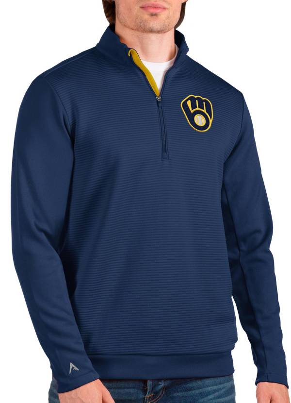 Antigua Men's Milwaukee Brewers Navy Quarter-Zip Pullover