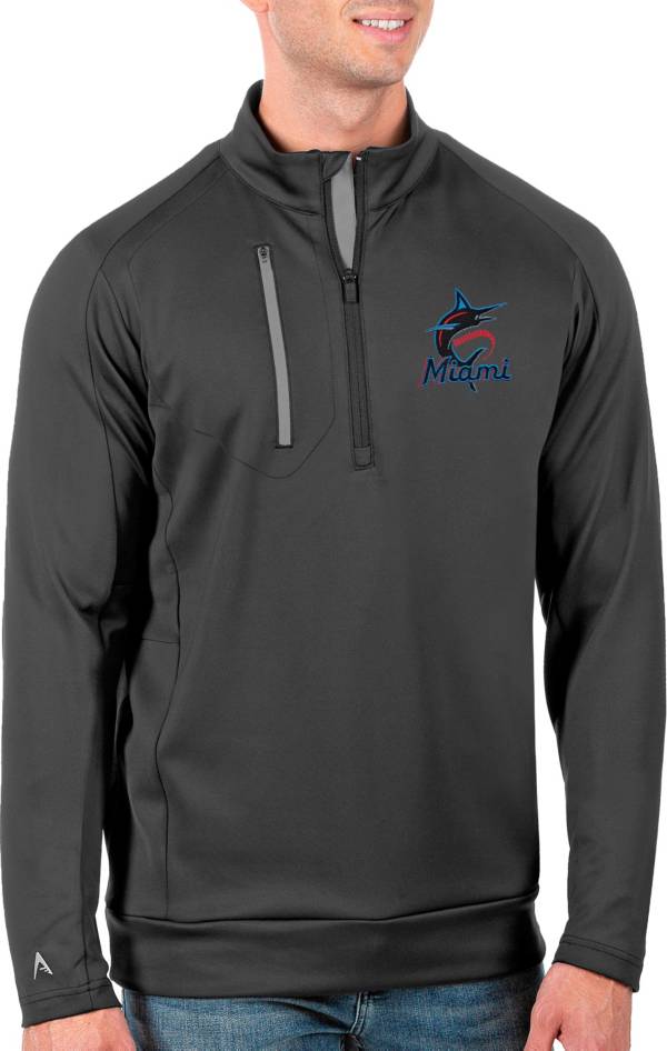 Antigua Men's Tall Miami Marlins Generation Carbon Half-Zip Pullover