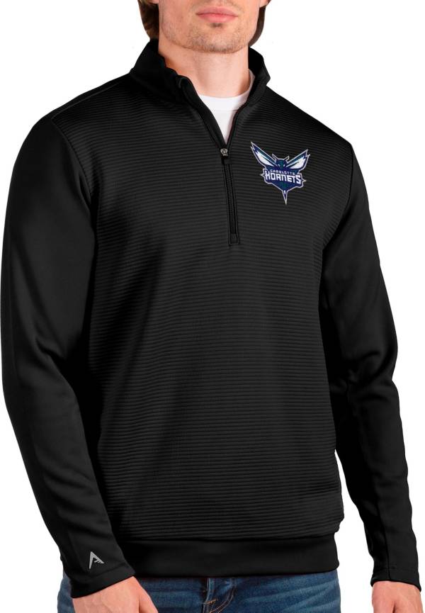 Antigua Men's Charlotte Hornets Black Odyssey Quarter-Zip Pullover