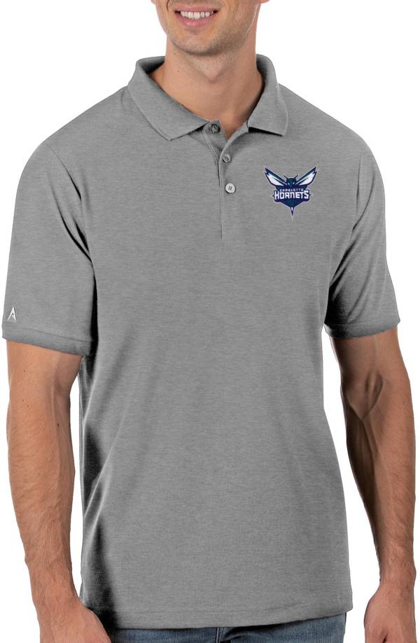 Antigua Men's Charlotte Hornets Grey Legacy Polo