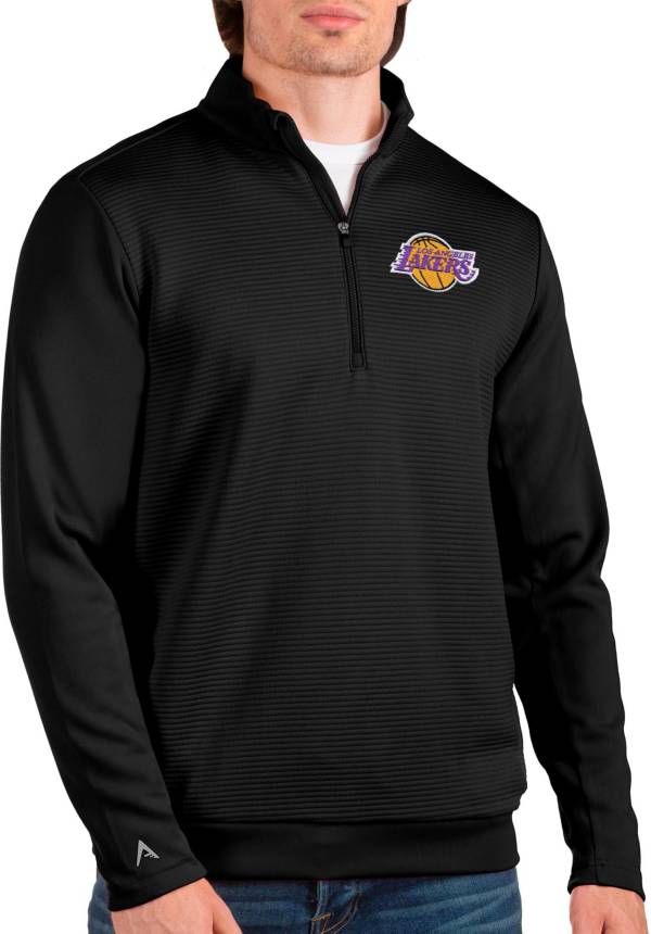Antigua Men's Los Angeles Lakers Black Odyssey Quarter-Zip Pullover