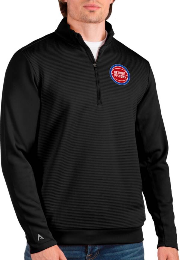 Antigua Men's Detroit Pistons Black Odyssey Quarter-Zip Pullover