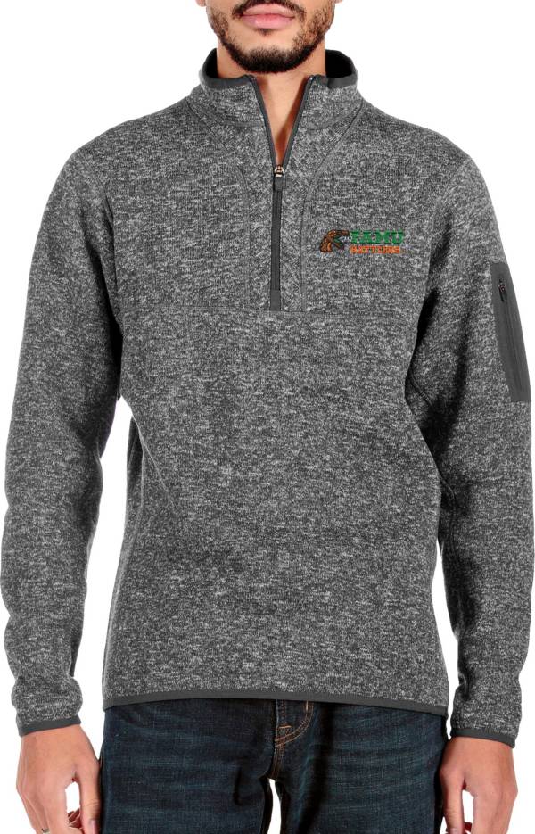 Antigua Men's Florida A&M Rattlers Grey Fortune Quarter-Zip Pullover Shirt