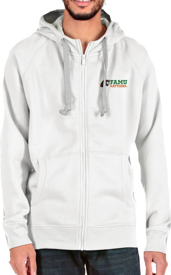 Antigua Men's Florida A&M Rattlers White Victory Full-Zip Hoodie