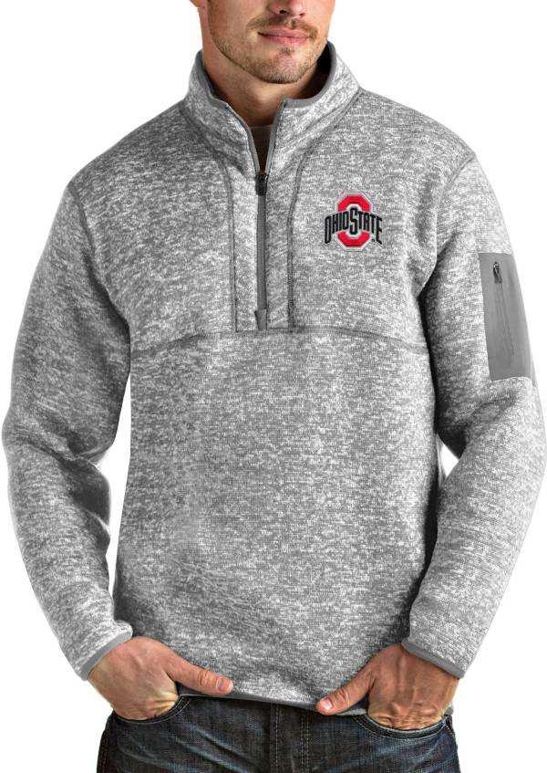 Antigua Men's Ohio State Buckeyes Gray Fortune Quarter-Zip Pullover Shirt