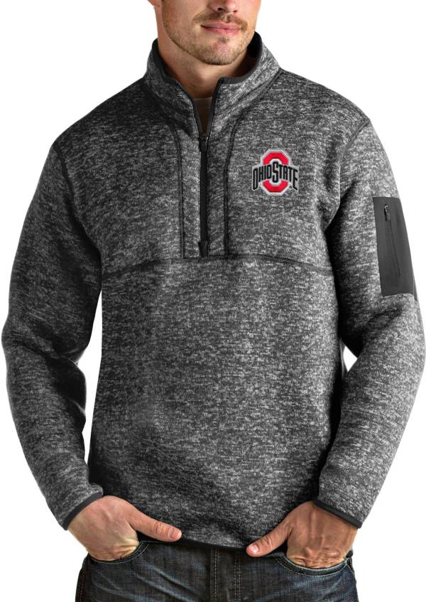 Antigua Men's Ohio State Buckeyes Gray Fortune Quarter-Zip Pullover Shirt