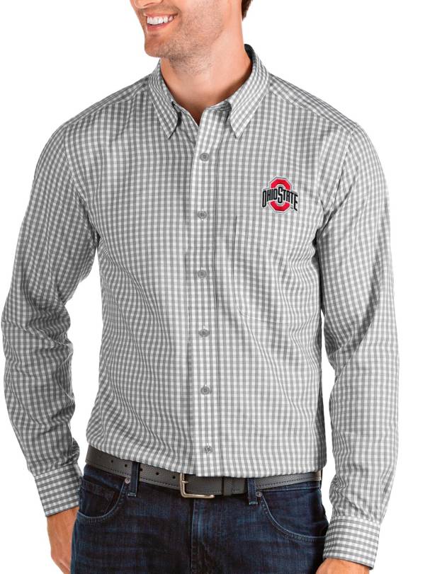 Antigua Men's Ohio State Buckeyes Gray Structure Button Down Long Sleeve Shirt