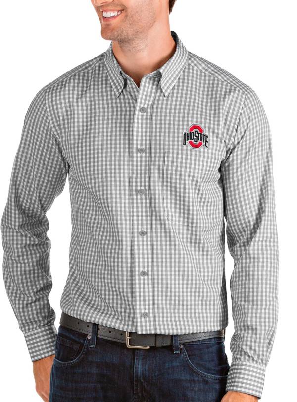 Antigua Men's Ohio State Buckeyes Gray Structure Button Down Long Sleeve Shirt