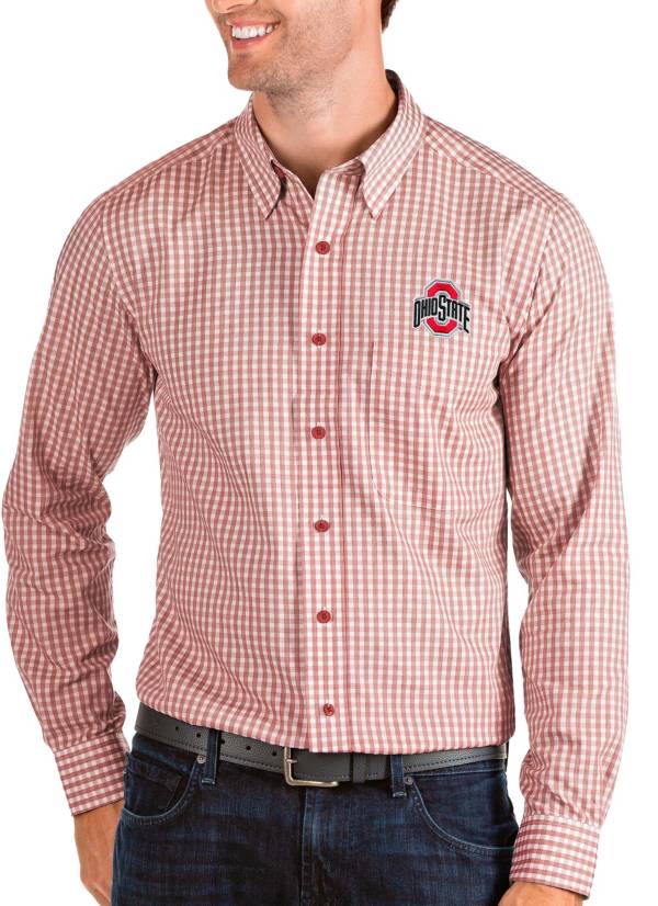 Antigua Men's Ohio State Buckeyes Scarlet Structure Button Down Long Sleeve Shirt