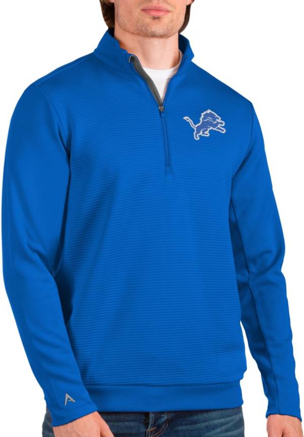 Antigua Men's Detroit Lions Vanquish Blue Quarter-Zip Pullover