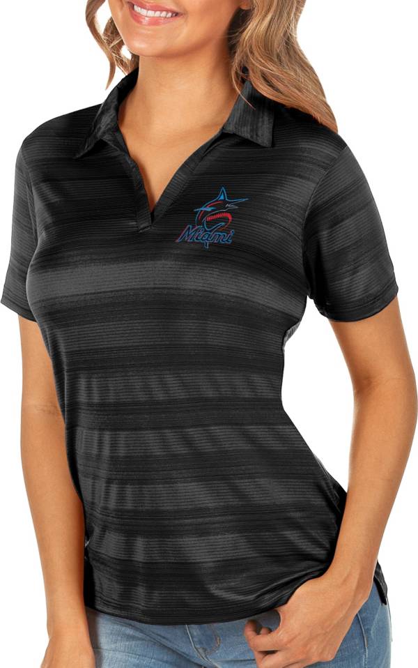 Antigua Women's Miami Marlins Compass Black Polo