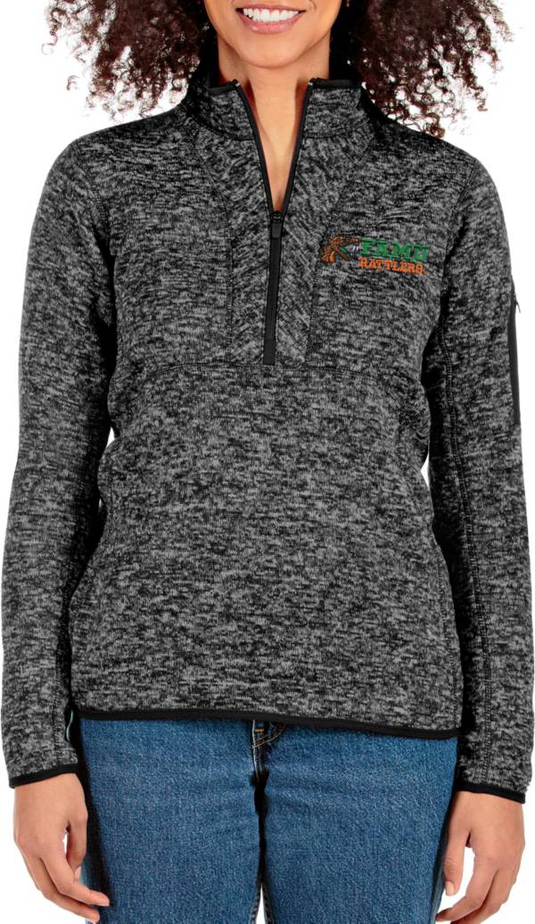 Antigua Women's Florida A&M Rattlers Black Fortune Quarter-Zip Pullover Shirt