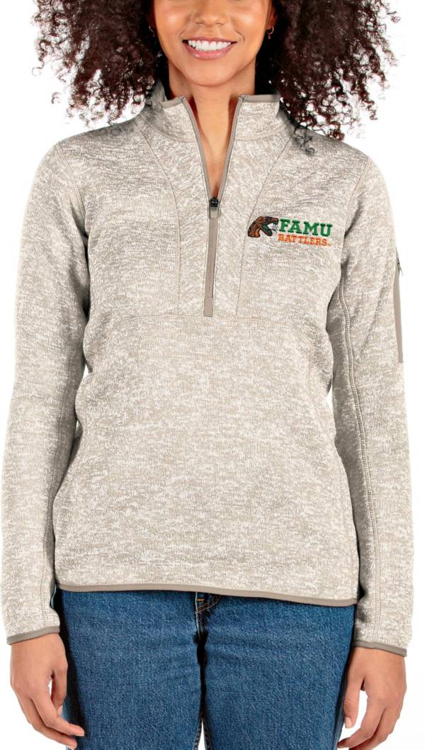 Antigua Women's Florida A&M Rattlers White Fortune Quarter-Zip Pullover Shirt