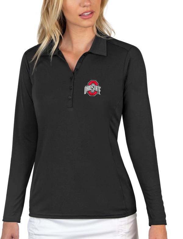 Antigua Women's Ohio State Buckeyes Black Tribute Long Sleeve Performance Polo