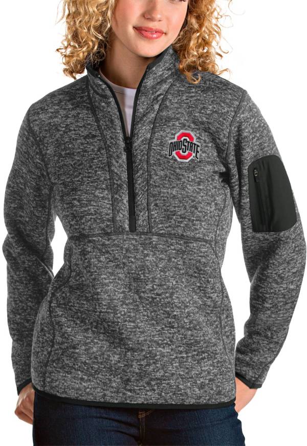 Antigua Women's Ohio State Buckeyes Gray Fortune Quarter-Zip Pullover Shirt