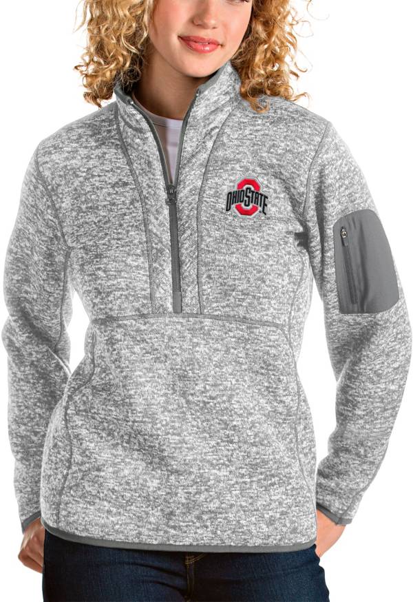 Antigua Women's Ohio State Buckeyes Gray Fortune Quarter-Zip Pullover Shirt product image