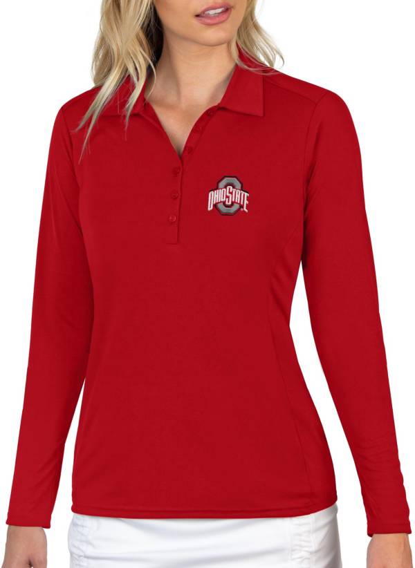 Antigua Women's Ohio State Buckeyes Scarlet Tribute Long Sleeve Performance Polo