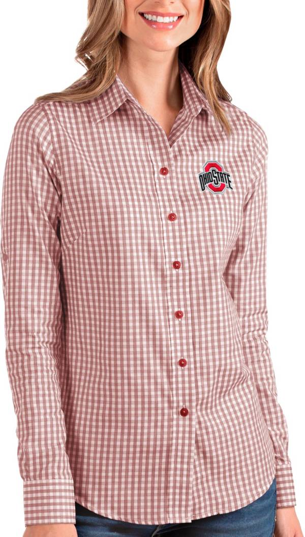 Antigua Women's Ohio State Buckeyes Scarlet Structure Button Down Long Sleeve Shirt