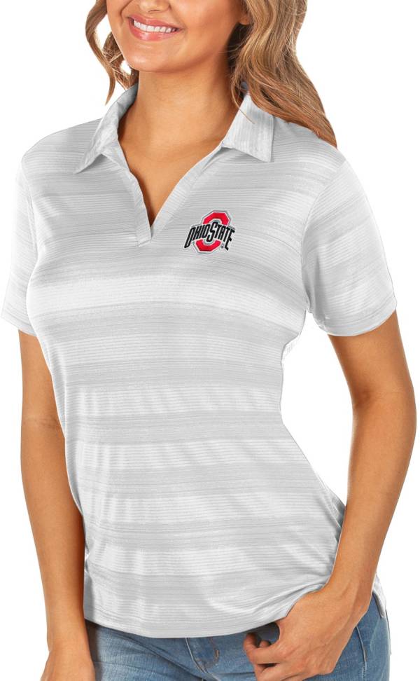 Antigua Women's Ohio State Buckeyes White Compass Polo