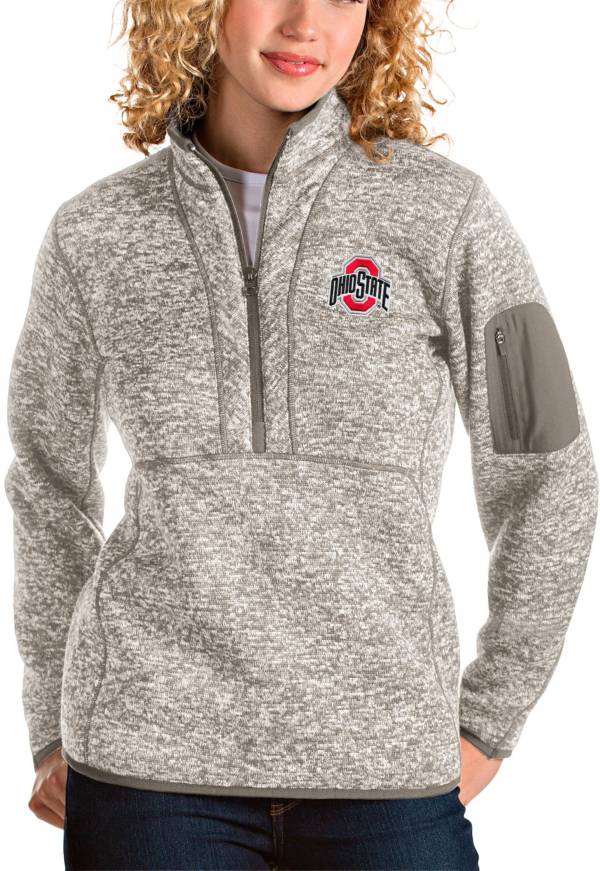 Antigua Women's Ohio State Buckeyes White Fortune Quarter-Zip Pullover Shirt