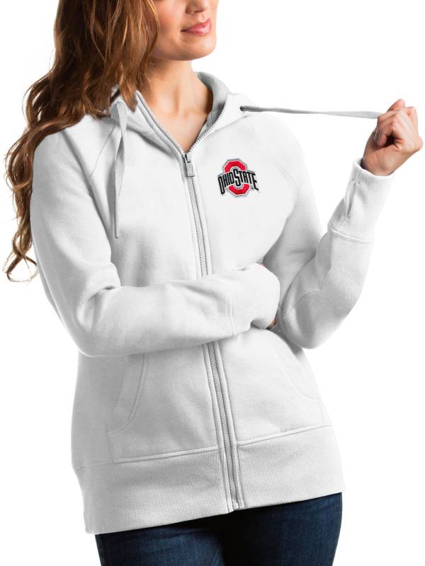 Antigua Women's Ohio State Buckeyes White Victory Full-Zip Hoodie