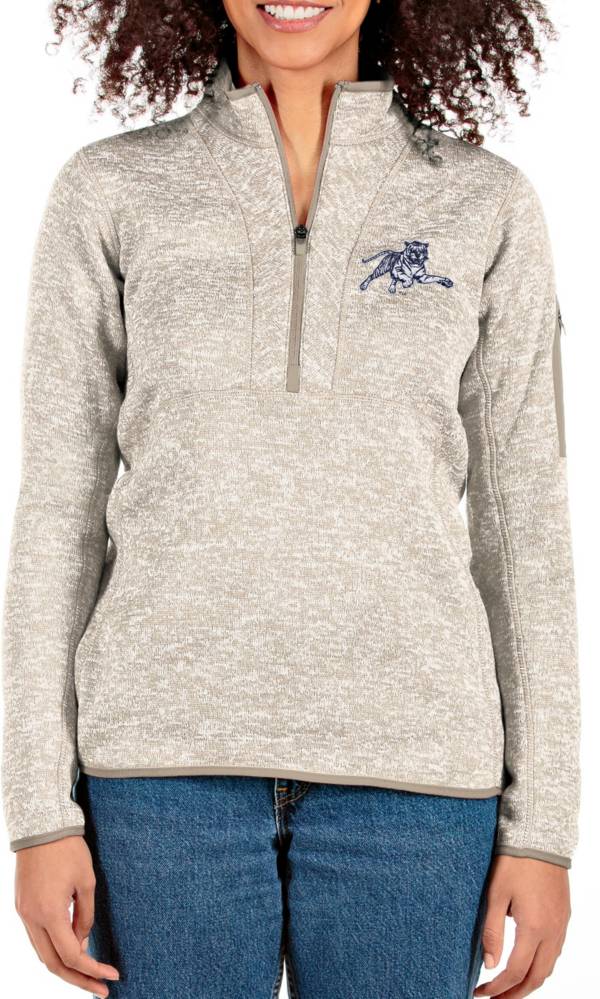 Antigua Women's Jackson State Tigers White Fortune 1/4 Zip Pullover