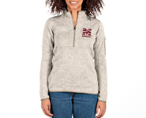 Antigua Women's Morehouse College Maroon Tigers White Fortune 1/4 Zip Pullover