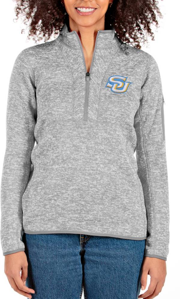 Antigua Women's Southern University Jaguars Grey Fortune 1/4 Zip Pullover