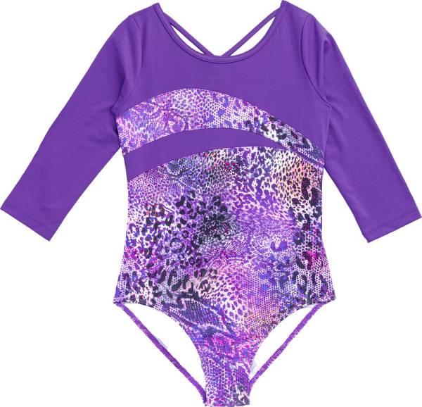 Rainbeau Moves Girls' Wild Animal Loop Back 3/4 Sleeve Leotard