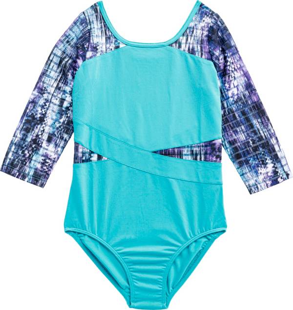 Rainbeau Moves Girls' Seismic Waves 3/4 Sleeve Mesh Leotard