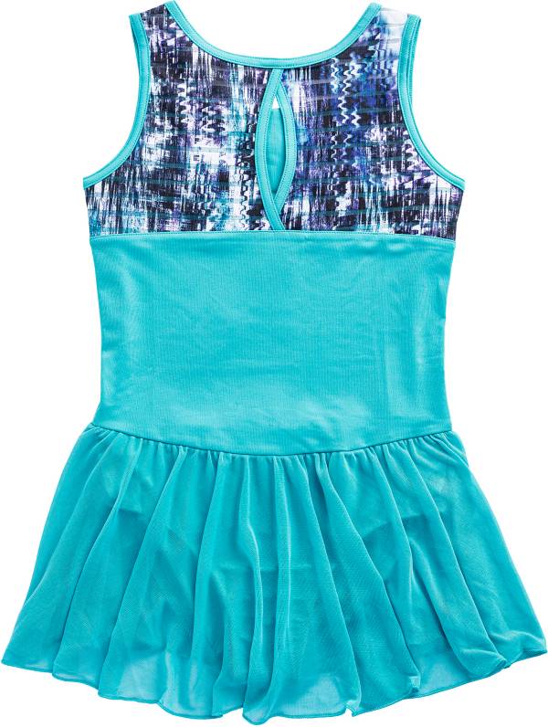 Rainbeau Moves Girls' Seismic Waves Stripe Skirted Mesh Leotard