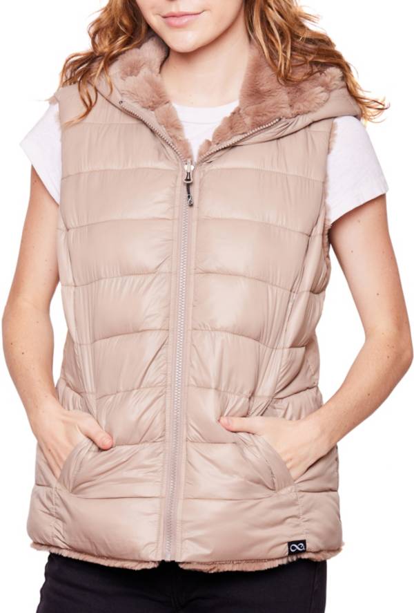 Be Boundless Women's Soft Touch Quilted Full-Zip 2-in-1 Hooded Faux Fur Vest