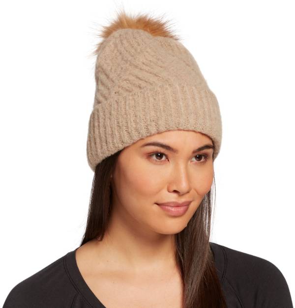 CALIA Women's Faux Fur Pom Beanie