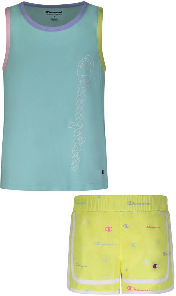 Champion Little Girls' Colorblock Tank Top and Woven Shorts Set