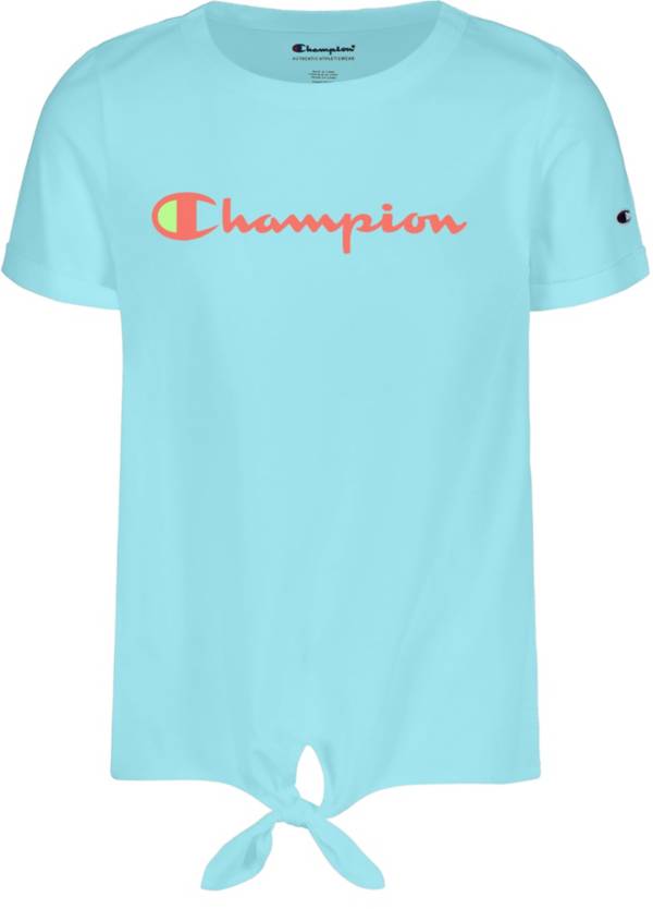 Champion Girls' Classic Script Tie Front T-Shirt