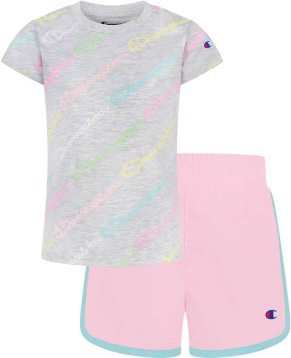 Champion Girls' All Over Print T-Shirt and Woven Shorts Set
