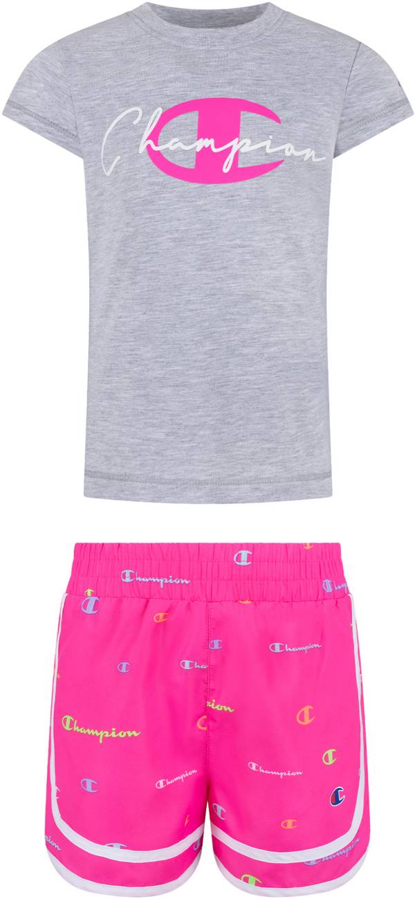 Champion Little Girls' Script T-Shirt and Print Shorts Set