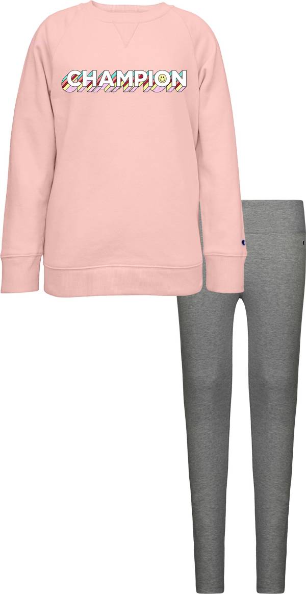 Champion Little Girls' Shadow Crew Sweatshirt and Leggings Set