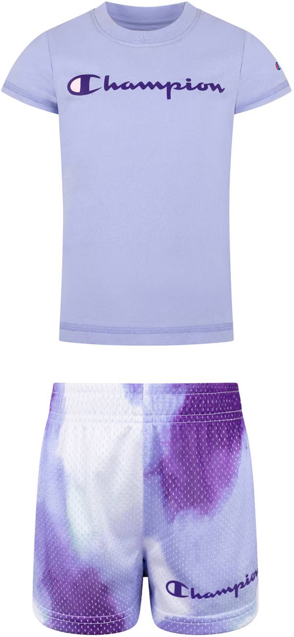 Champion Little Girls' Script T-Shirt and Tie Dye Shorts Set