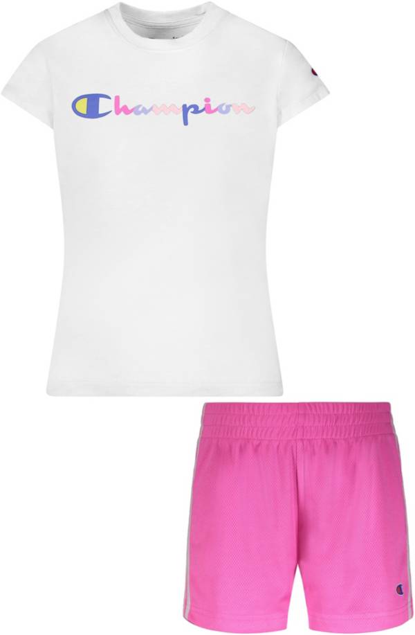 Champion Little Girls' Watercolor T-Shirt and Mesh Shorts Set