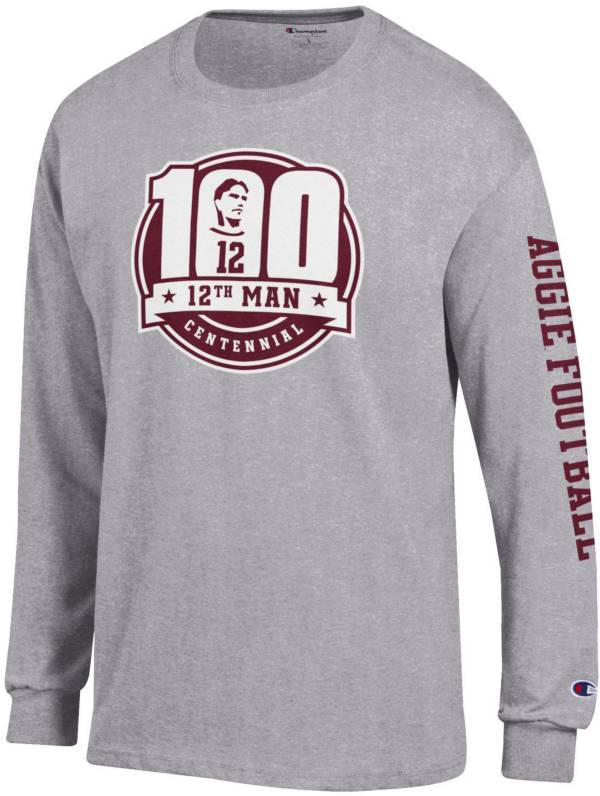 Champion Men's Texas A&M Aggies Grey ‘12th Man' Centennial Long Sleeve T-Shirt