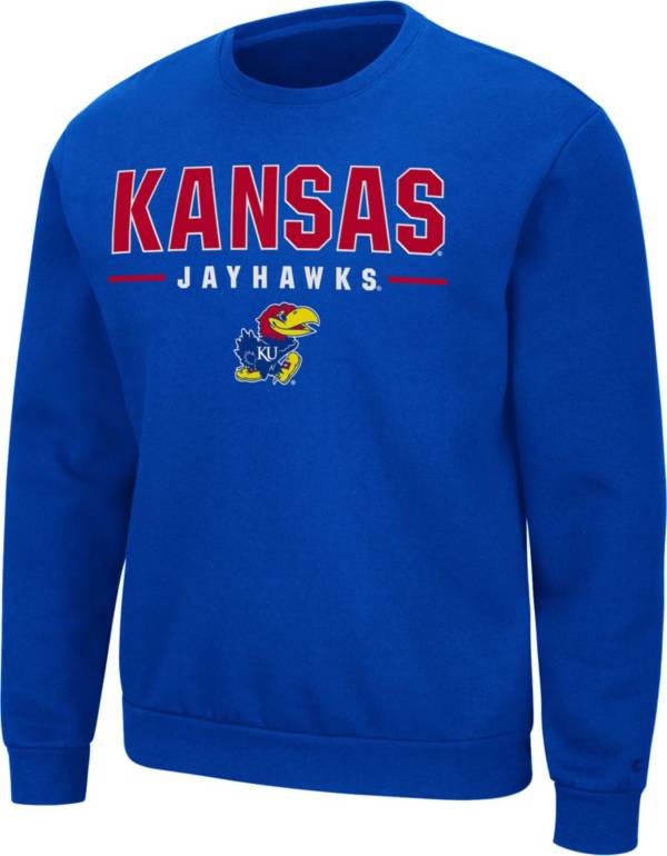 Colosseum Men's Kansas Jayhawks Blue Time Machine Crew Pullover Sweatshirt